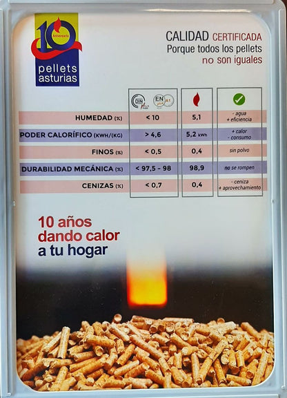 Pellets Asturias 1 Palet (1080 kg )de 72 Sacos certificado Enplus 15 kg